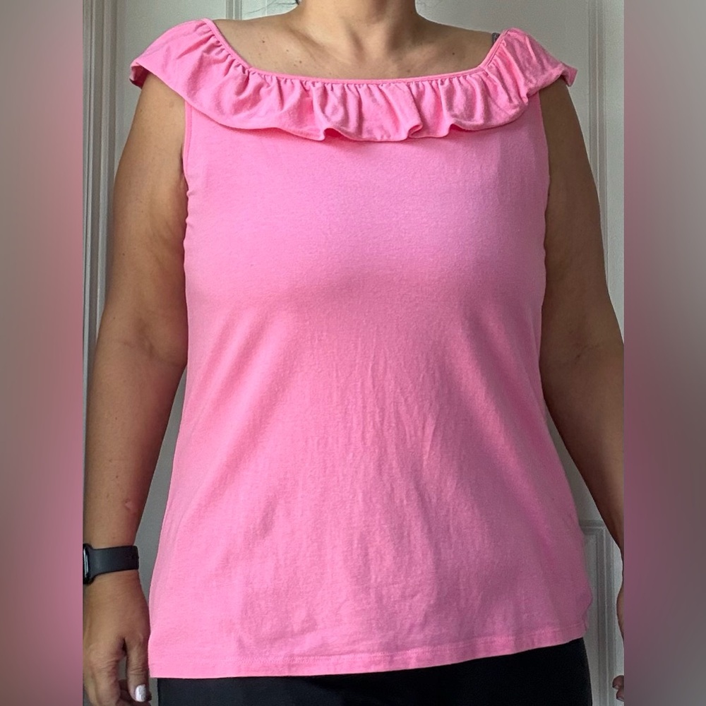 Talbots Pink Ruffle Neck Tank Top - Picture 2 of 4